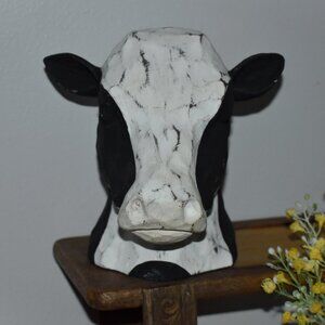 Shabby Chic Distressed Wood Dairy Cow Figure Country Farmhouse Home Decor